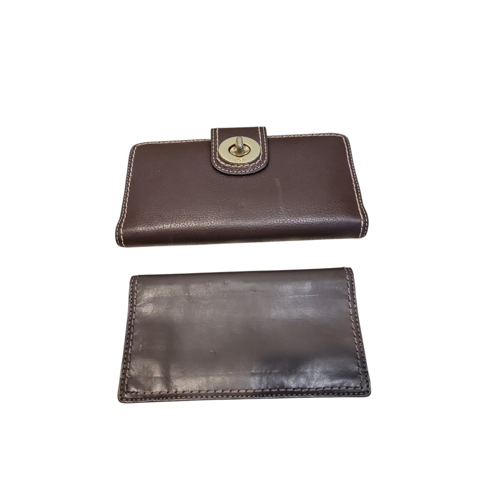 Coach Brown Leather ID Card Holder Bifold Wallet Clutch W/ Check Book Cover